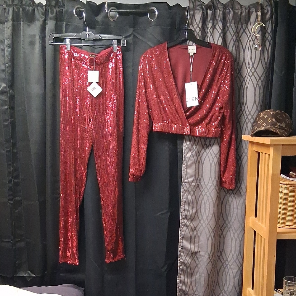 Elegant Red Sequin Jumpsuit